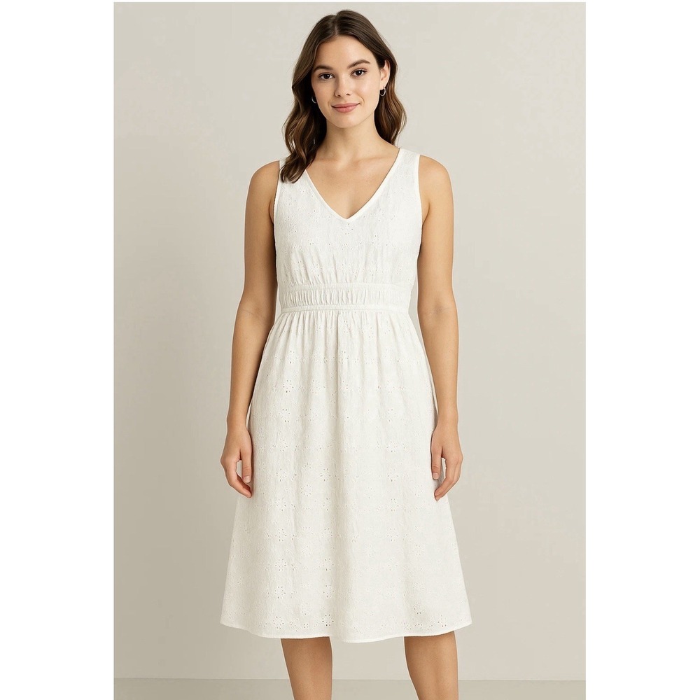 Nicole Miller Dress Womens Small White Floral Eyelet 100% Cotton Cottagecore‎